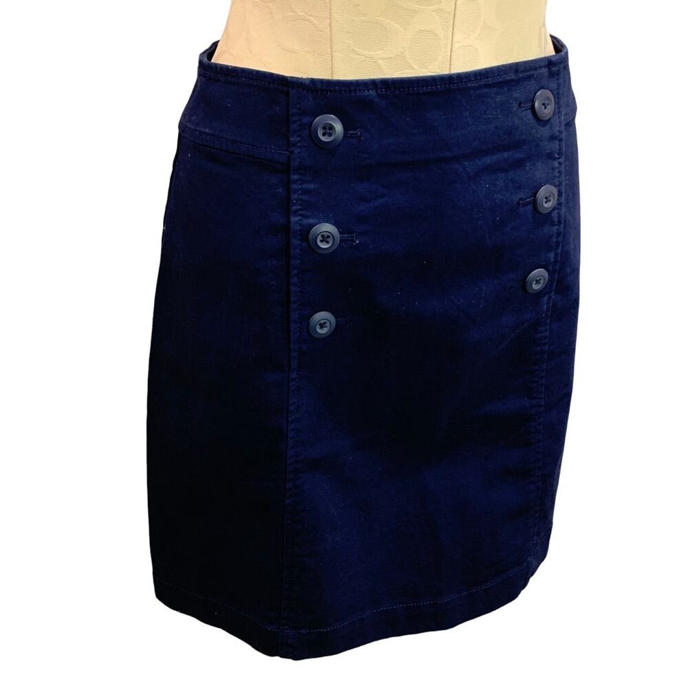 Size 2 Loft Navy Blue Skirt Side Zip‎ Stretch Cotton 18.5" Length